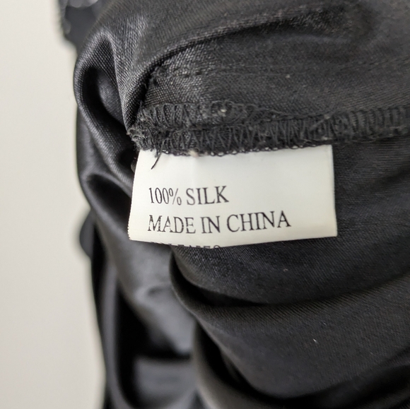 Vintage Cache Black Pink Silk Asymmetrical Floral Beaded Slip Dress - Picture 7 of 12